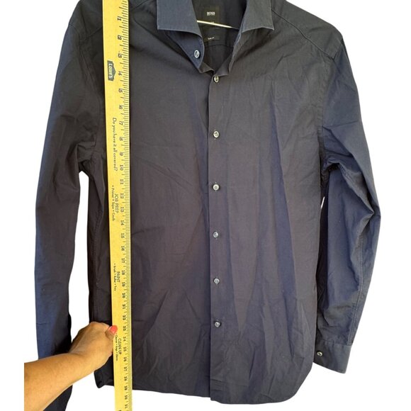 Hugo Boss Men's Slim Fit Tailored Dress Shirt Size Large Dark Blue - Picture 9 of 10